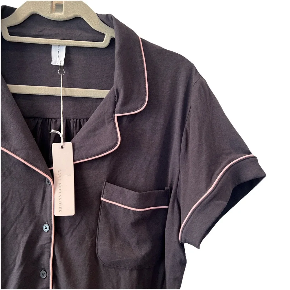 Bare Necessities Sleepwear Set Women M Cool‎ Jade S/S Notch Collar Crop Pant New